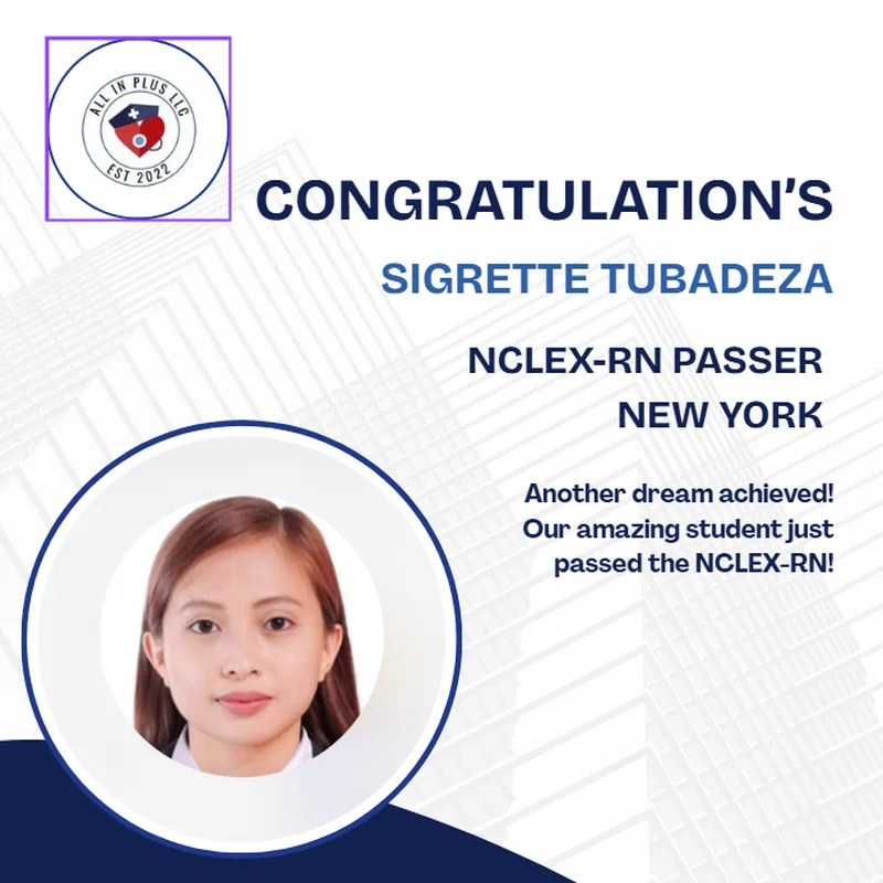 Sigrette Tubadeza, NCLEX-RN Passer